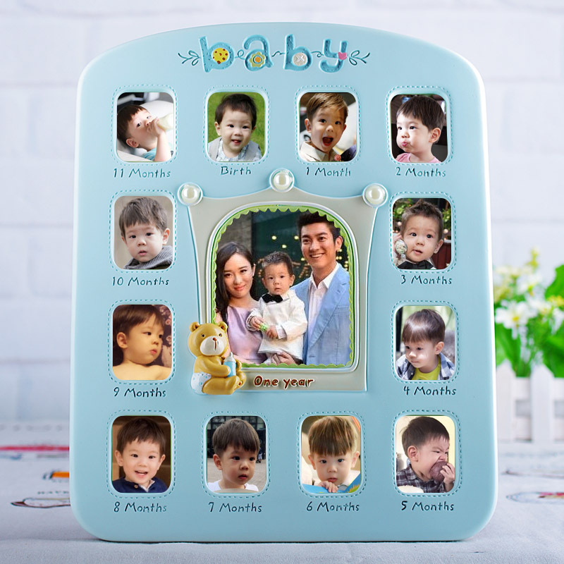 Baby Growth Record, Children's One-Year-Old Photo Frame Display Stand, Baby 12-Month Creative Cartoon Cute Combination Photo