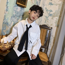 High sweet pear vortex original childrens white shirt Spring and Autumn long sleeve foreign style Korean Casual Male and female children personality campus model