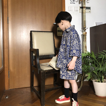 Childrens pattern retro shirt suit cotton creative foreign boy Japanese Tide brand boy boy boy handsome childrens clothing