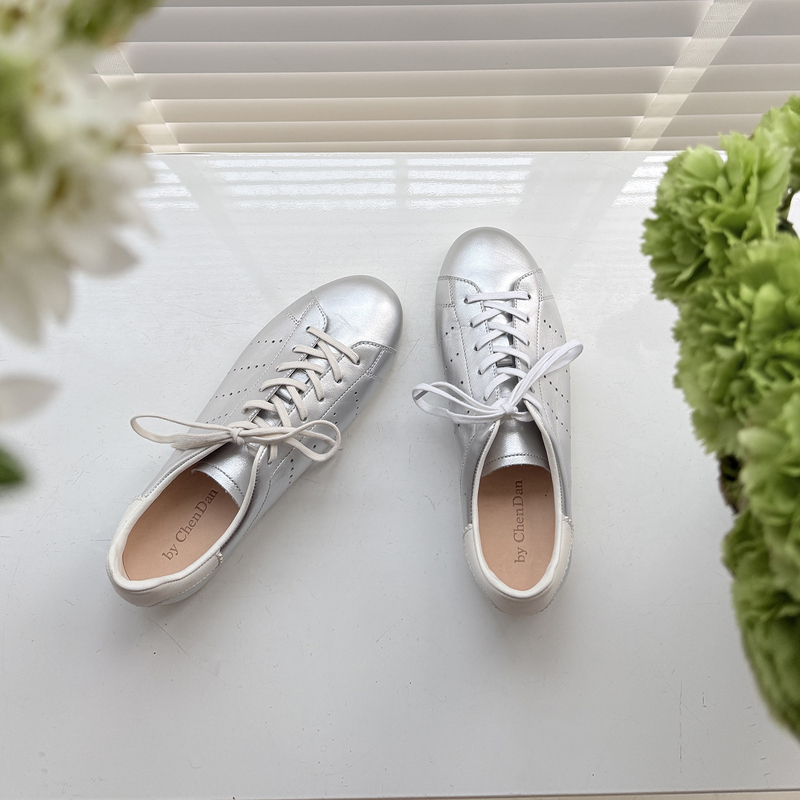 [New on June 23Rd] Silver Sneakers, Genuine Leather Casual Shoes, Handmade Shoes, Chen Dan Women's Shoes Chendan