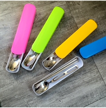 Portable multi-color easy to distinguish between food stainless steel spoon chopsticks tableware two-piece set R81