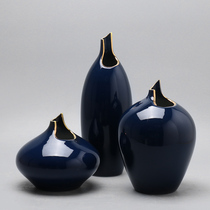 Modern new Chinese creative blue ceramic three-piece decoration living room home study wine cabinet soft decoration decoration
