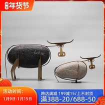 New Chinese creative Zen stone metal cow-shaped ornaments clubhouse hotel bookcase office study soft decorations
