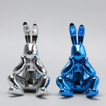 Modern light luxury electroplating rabbit animal sculpture ornaments living room bedroom desktop decorations model room hotel furnishings