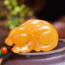Xiao Yazhai natural yellow dragon jade zodiac rabbit pendant for men and women three-dimensional topaz jade rabbit pendant rabbit pendant necklace
