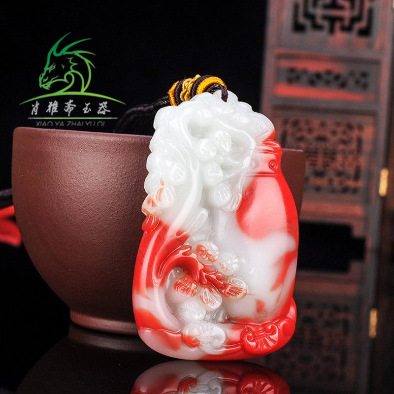 Xiao Yazhai Xinjiang Hetian jade red and white jade gold silk jade desert rose bottle jade brand men's and women's chicken blood stone pendant