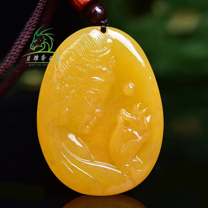 Xiao Yazhai Natural yellow dragon jade side face Guanyin pendant Men and women a Nian Buddha Guanyin jade pendant Buddha jade pendant
