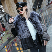 2021 autumn and winter European station new fur one-piece coat womens short stitching fox hair mink hair color round neck