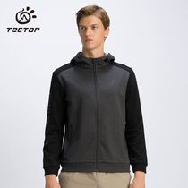 TECTOP Open Outdoor Hooded Cardigan Sweater Mens Trend Simple Color Patchy womens Coats