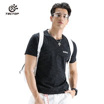 TECTOP Exploration Outdoor Leisure T-shirt Mens Cotton Comfortable Cotton Top Women Micro-elastic Loose Sports Running Clothing
