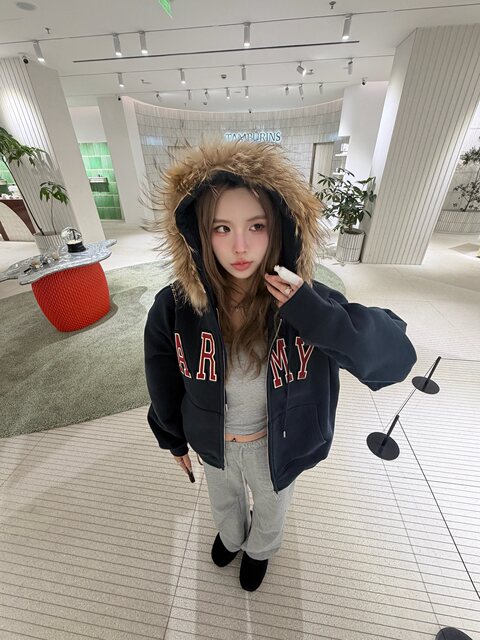 Mungsera'American Special Edition' Navy Blue Thick Embroidered Letter Sweatshirt Jacket