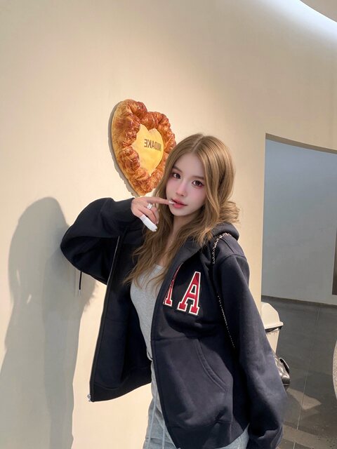 Mungsera'American Special Edition' Navy Blue Thick Embroidered Letter Sweatshirt Jacket