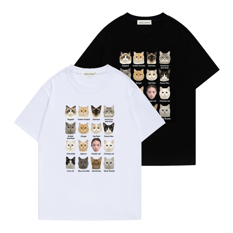 Newjeans Haerin Same Style Kitten Print Short-Sleeve T-Shirt for Women 2026 New Top
