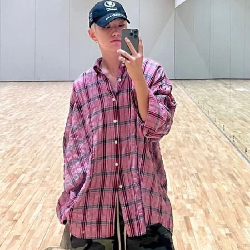 Hoshi Kwonsun-Young's Same Style Pink Plaid Shirt for Women, 2026 New Spring and Autumn Korean Version Shirt Jacket Top