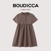 British BOUTICCA childrens clothing summer girls cotton pleated skirt temperament solid color short-sleeved childrens dress