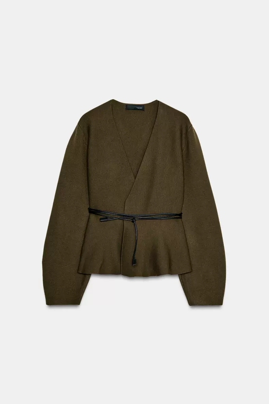 Domestic Genuine Product Women's Long-Sleeved V-Neck Knitted Jacket with Belt 9598252 507