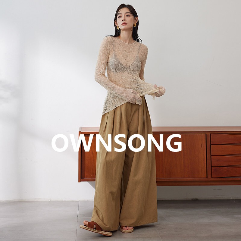 [Da Lai Recommendation] Ownsong Ultra-Thin Hollow Lace Top Slimming Sexy Long-Sleeve Slim-Fit Stretch Blouse