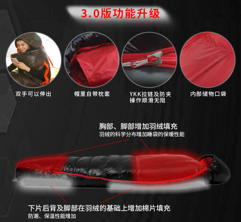[Direct] CAO CẤP Tianshi xuống túi ngủ ngoài trời dày cắm trại ngoài trời có thể được khâu tuần lộc 3.0 series - Túi ngủ túi ngủ văn phòng travelgear