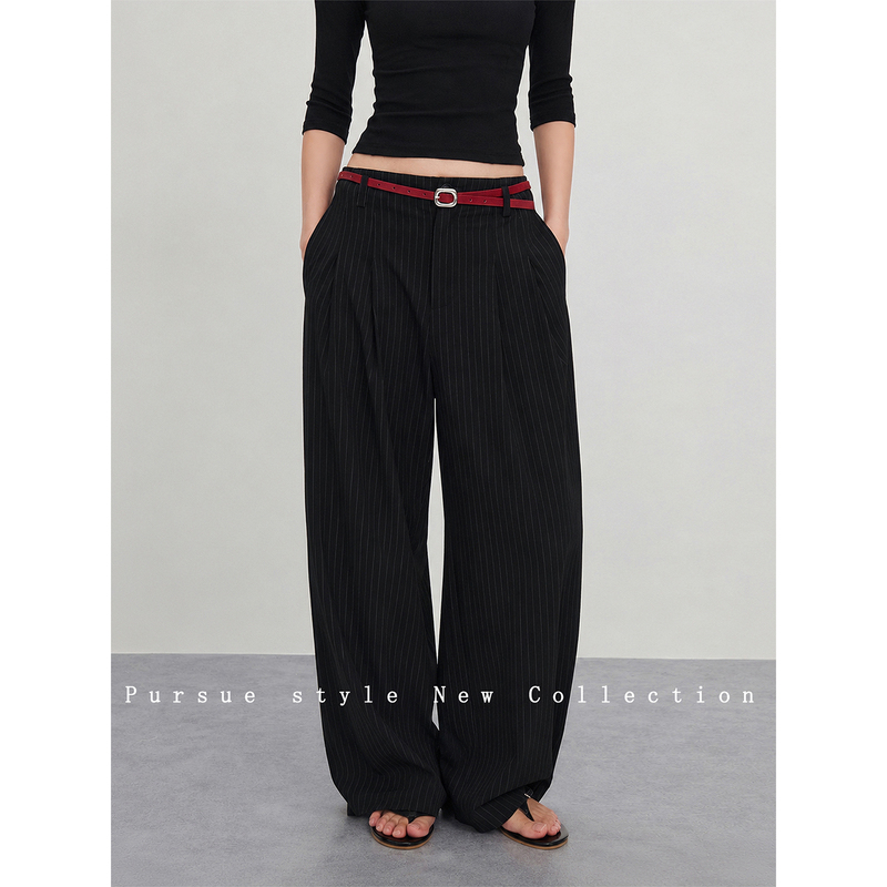 【Commuting Essential】Black Striped Suit Pants for Women, Early Autumn Slimming Scimitar Casual Pants, High-Smart Old Money Style Trousers 【Commuting Essential】Black Striped Suit Pants for Women, Early Autumn Slimming Scimitar Casual Pants, High-Smart Old Money Style Trousers
