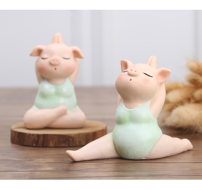 Yoga lợn trang trí phụ kiện nhà sáng tạo ins cô gái phòng trái tim trang trí dễ thương phim hoạt hình nhỏ để gửi quà các đồ trang trí phòng ngủ đẹp