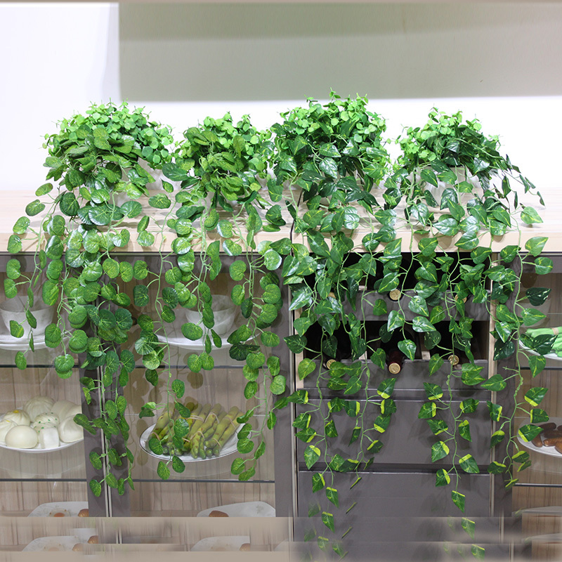 Wo+ Living Room Artificial Flower Hanging Orchid, Hanging Vine, Green Radish, Money Vine with Flower Pot, Shelf, Air Conditioner, Fresh Green Plant Decoration