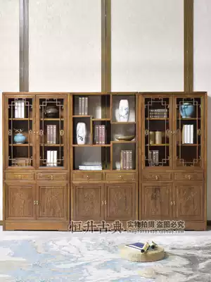 Solid wood bookcase antique bookshelf locker new Chinese combination cabinet bookshelf South Elm floor book overall cabinet display cabinet