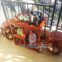 Small apartment solid wood tea cart tea table set Induction cooker balcony household tea making small tea table
