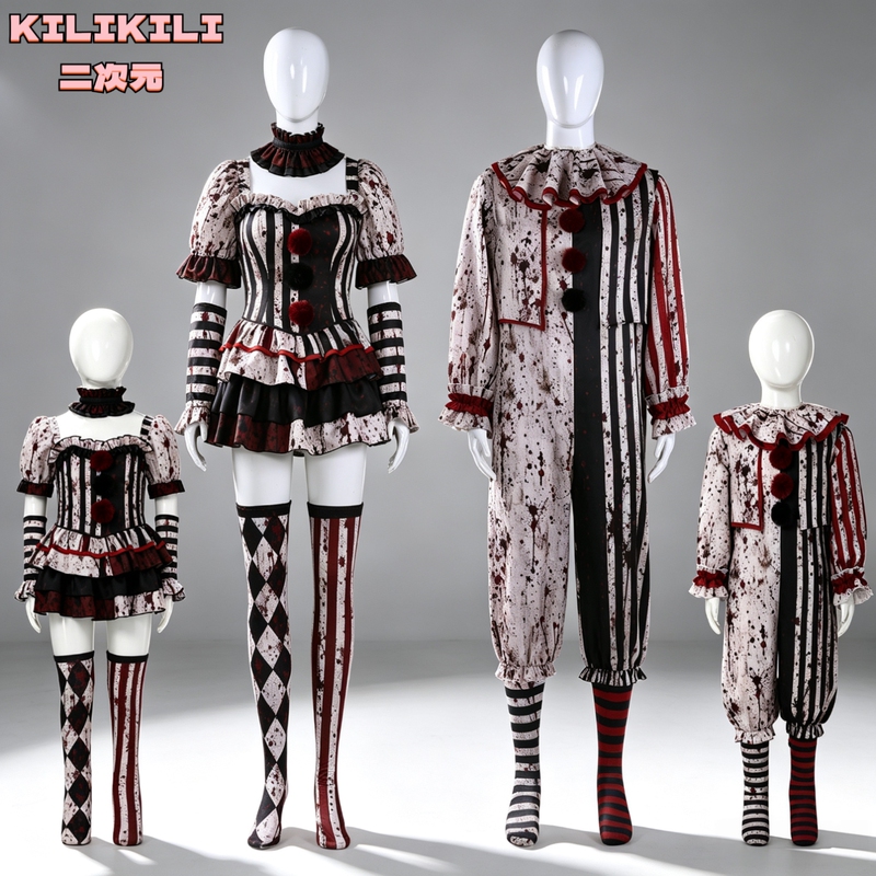 Children's Halloween Scary Clown Cosplay Costume Carnival Couple Bloodstain Suit Dark Clown Cosplay Costume Children's Halloween Scary Clown Cosplay Costume Carnival Couple Bloodstain Suit Dark Clown Cosplay Costume
