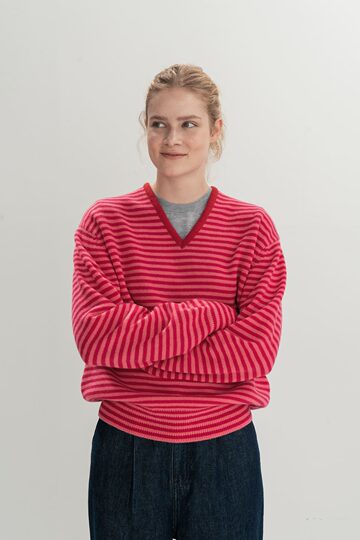 Moondal Korean Striped Sweater 24 Autumn and Winter Knitted Pullover Loose V-Neck Wool Sweater for Women