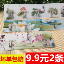 Long stick hook One row multi-hook strong adhesive paste load-bearing suction cup no trace-free perforated kitchen bathroom door rear adhesive hook