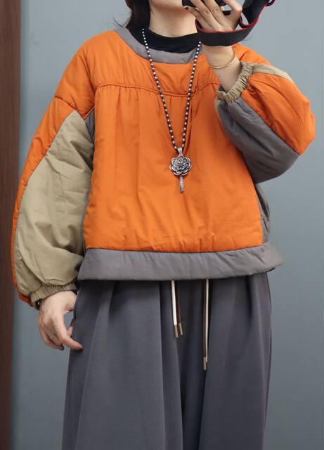 Special offer: Doll style contrasting color sweatshirt and cotton padded jacket for women. Winter quilted warm loose pleated age-reducing jacket.