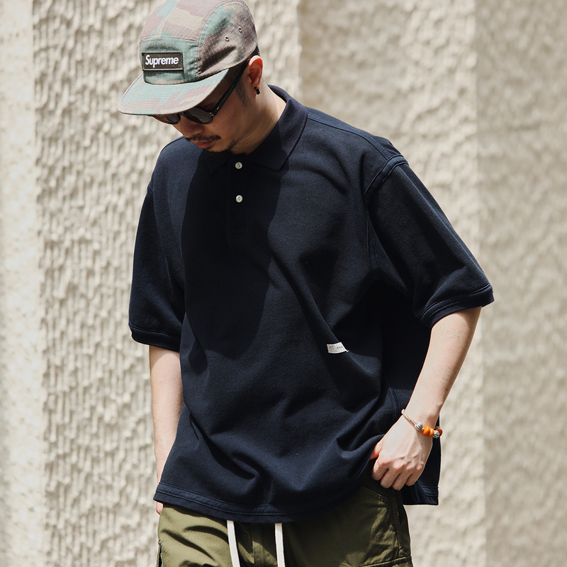 Zhongguo-Made Japanese-Style Men's Clothing over Dye Polo Shirt Heavy Thick Pique Short-Sleeve Polo Shirt