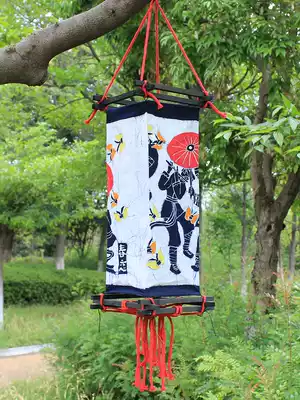 Wooden frame batik lantern Spring love Yunnan craft gift decoration dining room Courtyard decoration fabric non-luminous palace lantern handmade lampshade