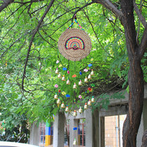Straw round big wind chimes National Wind auspicious Peacock hanging door reminder Bell living room bedroom wall decoration