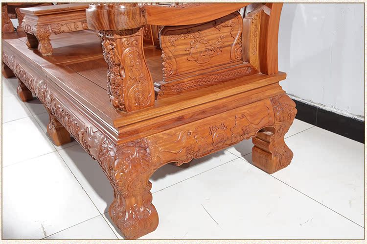 Hedgekey gỗ hồng mộc kỳ lân sofa mười một bộ phần lớn gỗ gụ sofa văn phòng sofa cổ điển nội thất gỗ gụ - Bộ đồ nội thất giường ngủ giá rẻ