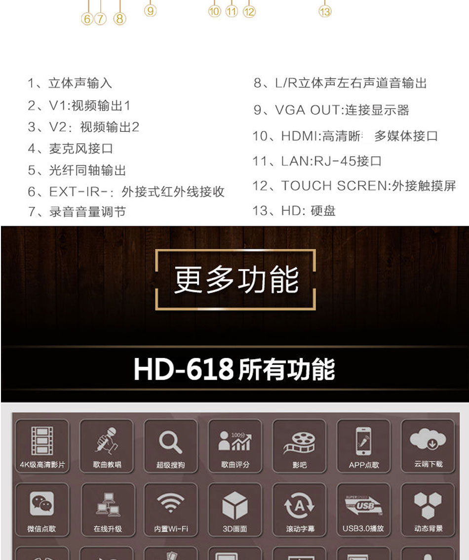 InAndon Sound King HD-618 Family Karaoke Karaoke Karaoke Bài hát 4K Điểm video đèn phòng karaoke gia đình