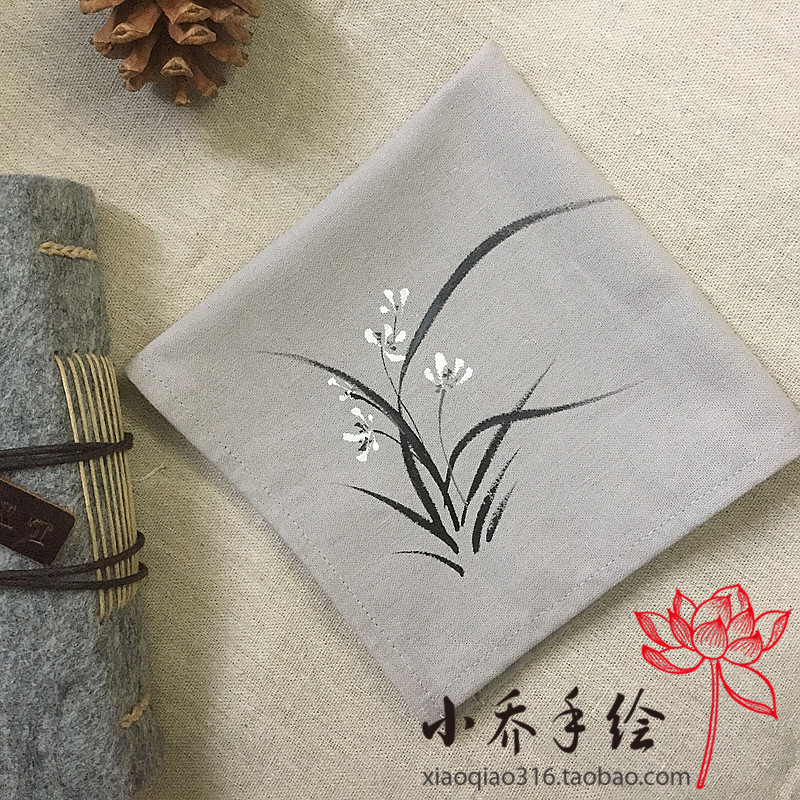Antique Hanfu handkerchief cotton linen plum orchid bamboo chrysanthemum lotus Chinese style hand-painted square towel handmade special gift birthday gift