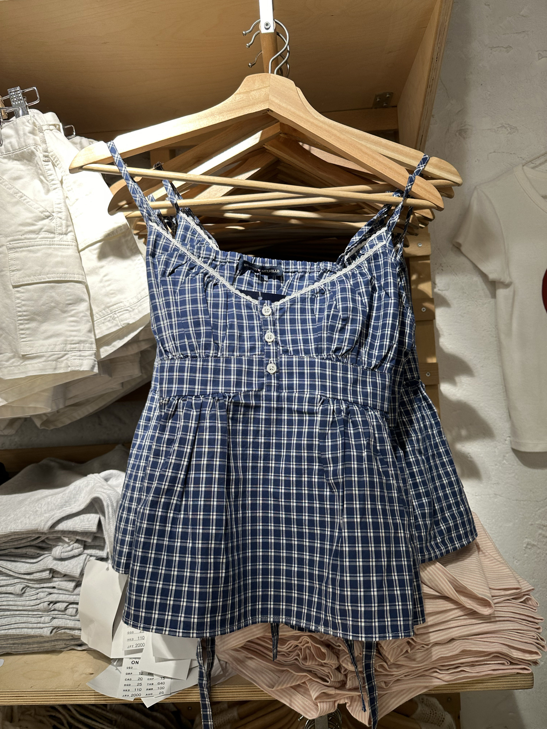 BrandyMelville國內代購Tiffany tank藍色格子鈕釦吊帶