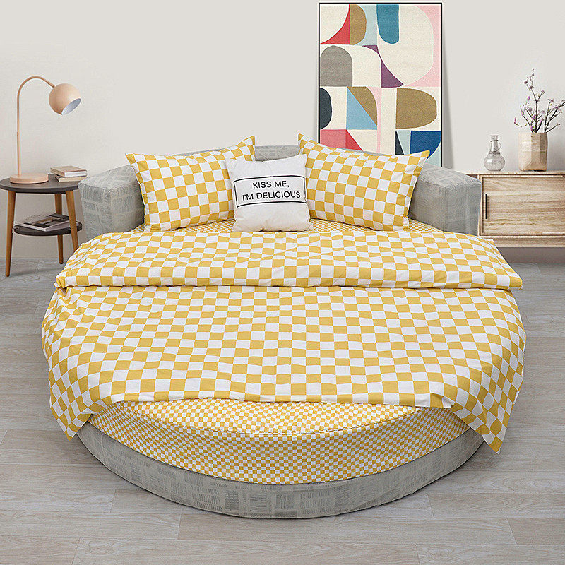 Soft skin pure cotton bed round bed four pieces of Korean bed bed fresh pastoral floral plate powder blue