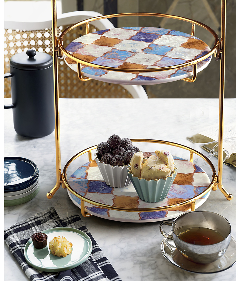 Nordic breeze light much creative double fruit bowl cake afternoon tea dessert plate ceramic marble tray was home