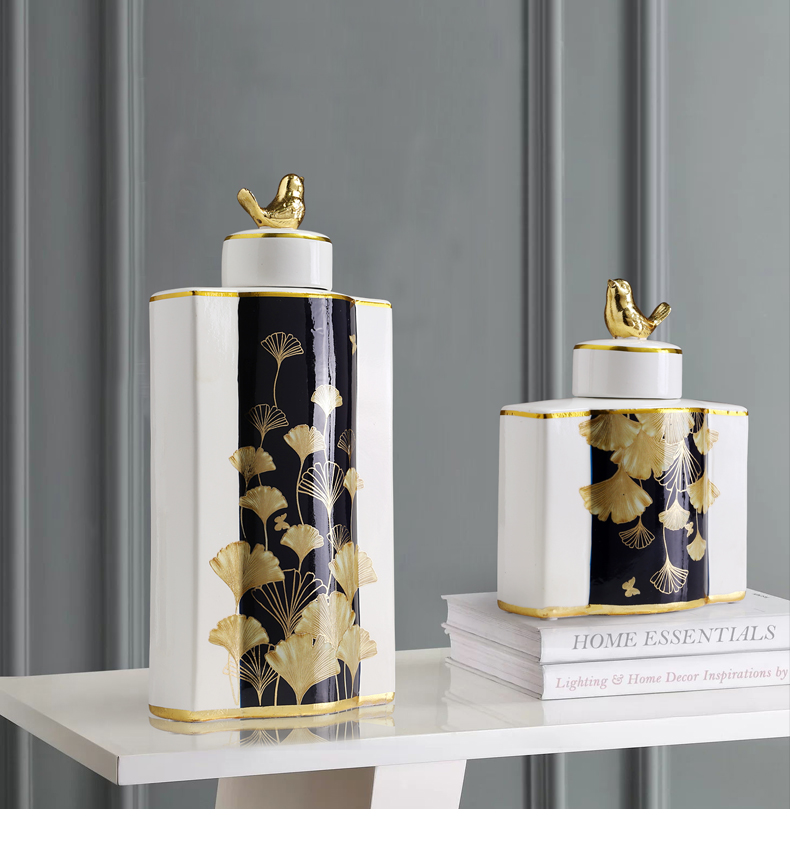 New Chinese style light key-2 luxury gold leaf ceramic pot of storage tank furnishing articles candy jar sitting room adornment porcelain jar with cover the receive tank