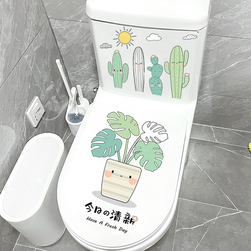 Cartoon Cute Waterproof Toilet Lid Sticker Funny Toilet Sticker Painting Decoration Little Clear New dressing room Toilet Sticker