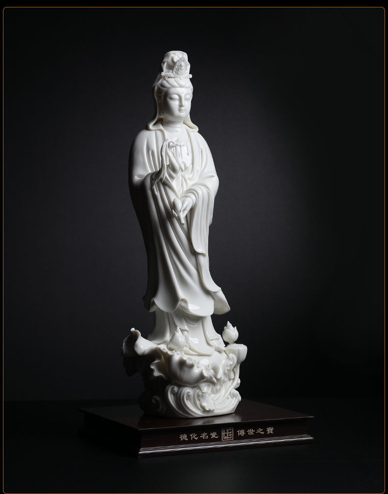 Yutang dai dehua white porcelain Buddha sacrifice cheng handicraft that occupy the home furnishing articles 19 inch lotus switch guanyin