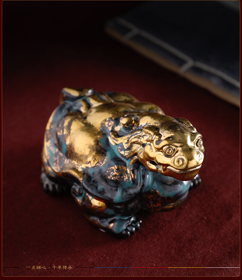 Yutang dai ceramic bronze color god beast straining three fine toad dragon turtle rock arowana fish craft ornaments furnishing articles