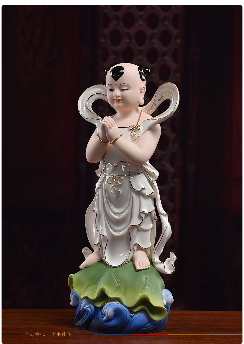 Yutang dai Jennifer, good fortune TongZiLong female ceramic furnishing articles 14 inches paint color to worship Buddha