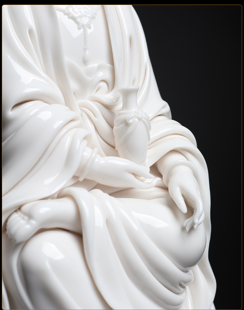 Yutang dai dehua white porcelain Su Youde master works of porcelain carving furnishing articles 11 inches by rock difference bottles of guanyin bodhisattva way