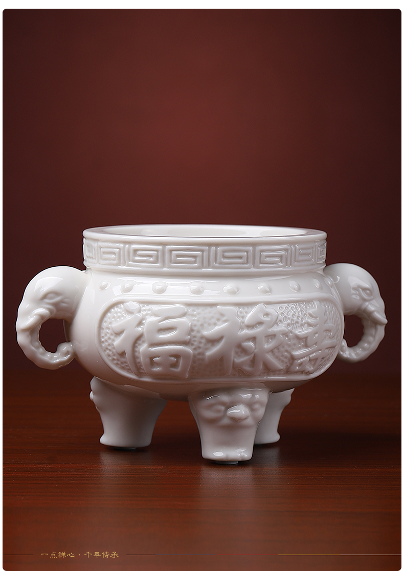 Yutang dai dehua white porcelain household Buddhism supplies incense holder inserted indoor furnishing articles/fu lu shou censers