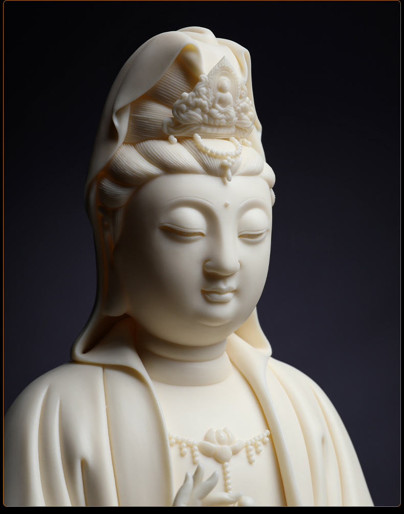 Yutang dai dehua white porcelain Lin Jiansheng master manually signed lotus guanyin Buddha its collection to household