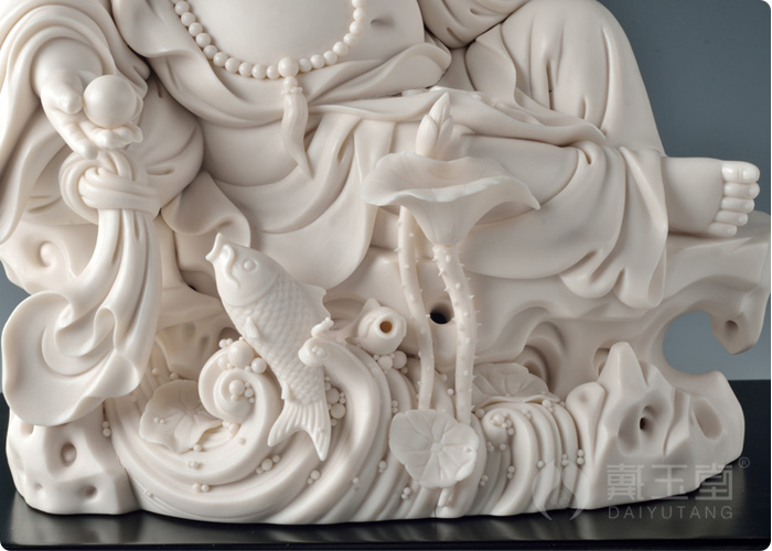 Yutang dai dehua porcelain its master Su Youde works show fish maitreya furnishing articles/9 inches by rock D29-26