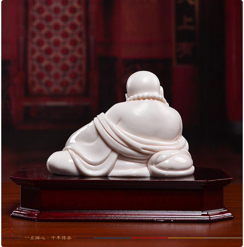 Yutang dai Lin Jiansheng master design gifts to dehua white porcelain art/child red comfortable maitreya